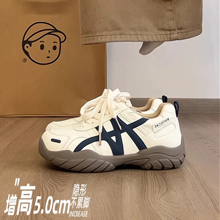 厚底内增高德训鞋女2025秋季新款复古百搭真皮运动休闲阿甘老爹鞋