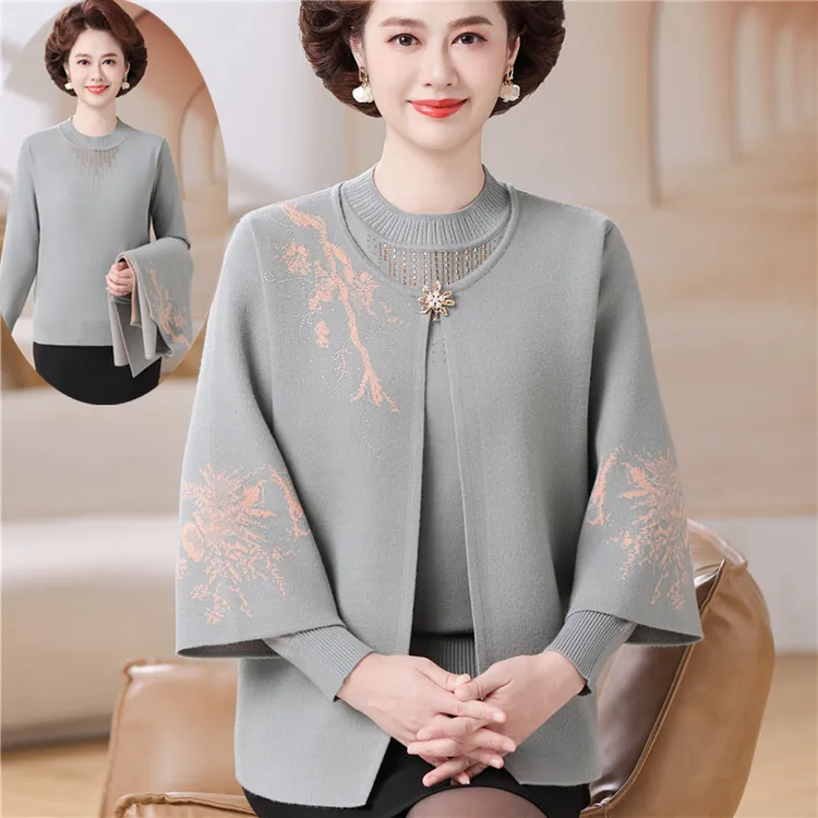 中老年女秋冬国风毛衣时尚开衫外套2025喜婆婆妈妈秋装针织两件套
