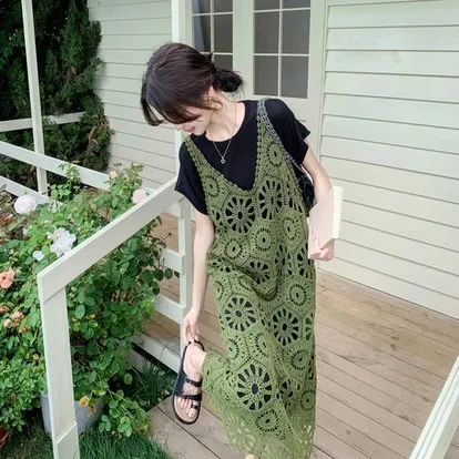 新款韩风设计感显瘦遮肉气质吊带裙套装女夏两件套优雅绿色黑色