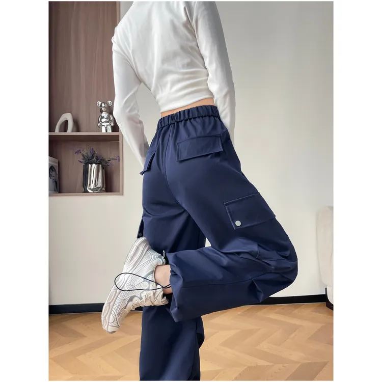 2025秋新款高腰工装裤设计感美式复古甜辣抽绳休闲两穿运动阔腿裤