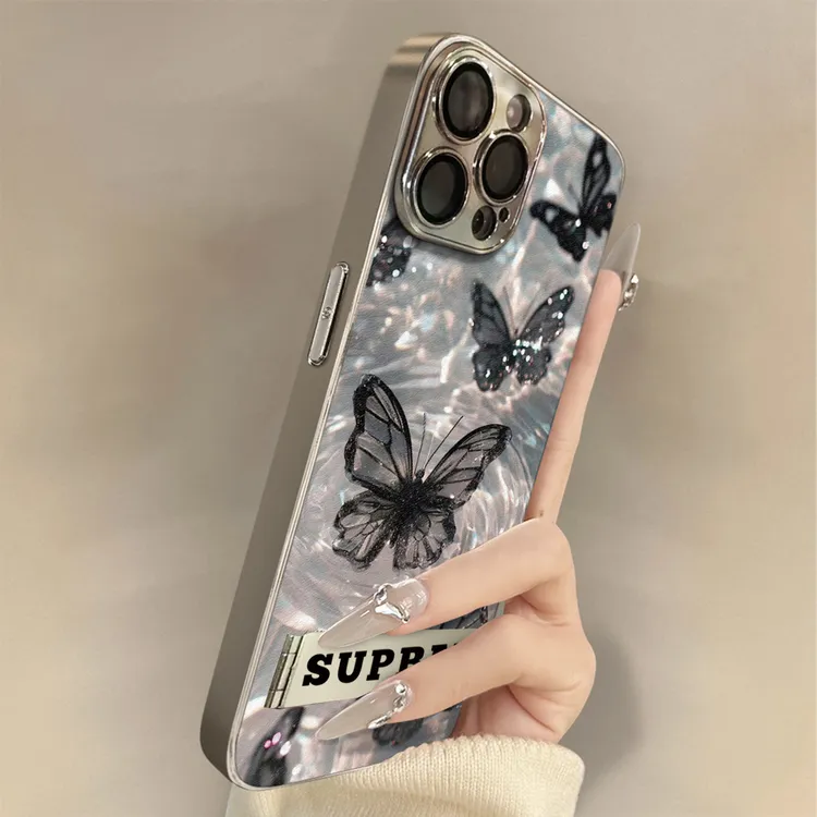 波纹黑蝴蝶适用苹果16Promax手机壳iPhone华为oppo小米vivo贴皮套