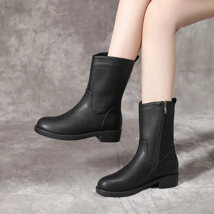 （靴筒靴面全牛皮）2025年秋冬新款真皮短靴马丁靴女软底防滑靴子女