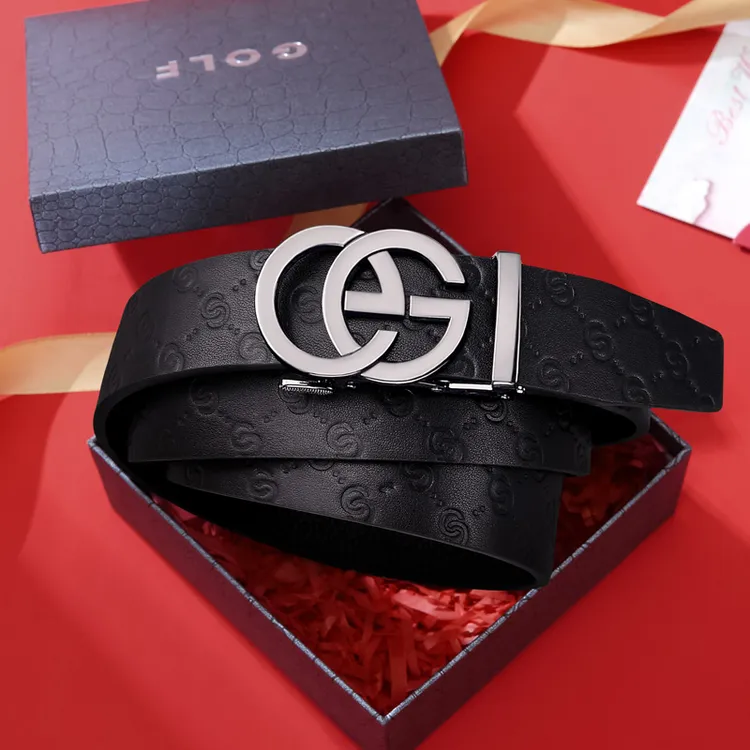 GOLF/高尔夫男士商务牛皮革自动扣皮带轻奢高档休闲百搭裤腰带男