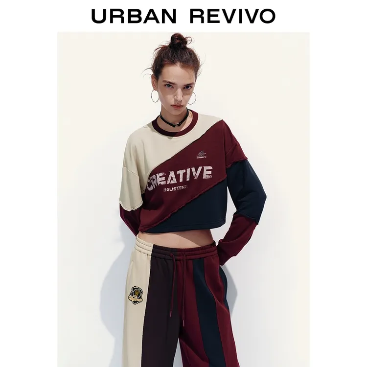 UR2025秋季新款女装泽西风复古撞色拼接字母卫衣UYV450226