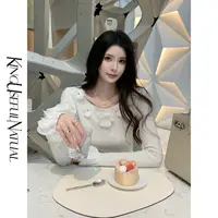 KUN【柔光小白花】純欲精灵 菱格纹肌理银丝线绣立体精致感针织上衣