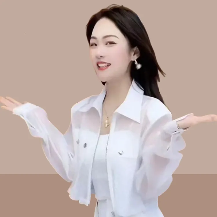 SIINSIIN防晒衬衫女士短款小个子上衣2025夏季新款白色开衫外套薄