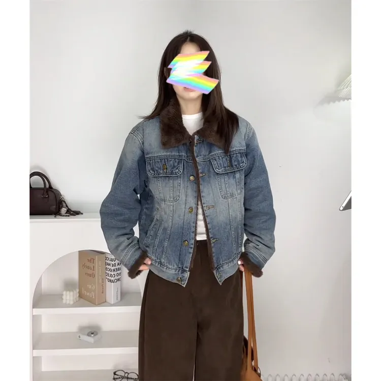 高级感复古蓝色加绒牛仔外套女冬新款韩版休闲显瘦保暖加厚夹克衣