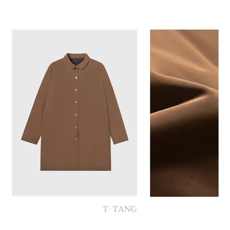 秋冬新款高密斜纹记忆料时尚休闲百搭复古宽松中长款棉服【7326】TJ