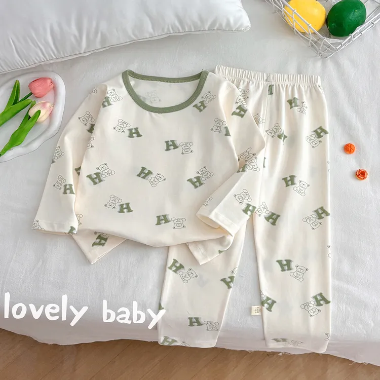 儿童无骨婴儿莱卡棉套装儿童秋衣秋裤套装家居服宝宝睡衣家居服