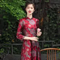 喜婆婆旗袍改良版连衣裙秋季新款复古中国风提花气质长款268096