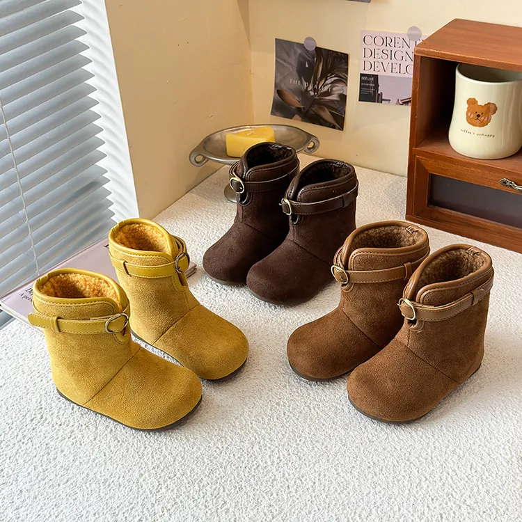 女童靴子勃肯靴冬季加绒雪地靴女宝宝软底保暖小皮靴大棉靴短靴01