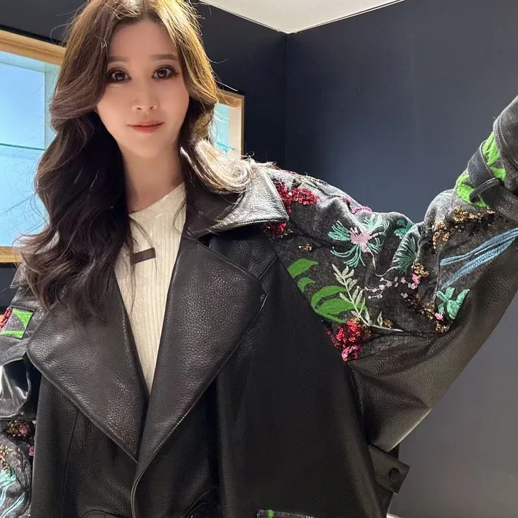 LL【女王优选】轻奢高端时尚气质设计师羊皮重工外套25007网红休闲