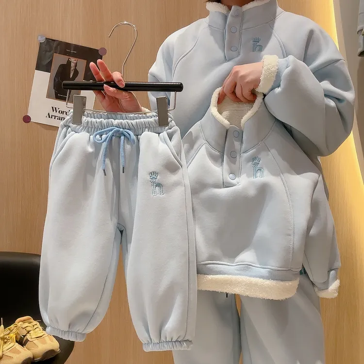 【现货加厚】2025新款加绒刺绣字母立体韩版洋气休闲韩版男女童卫衣