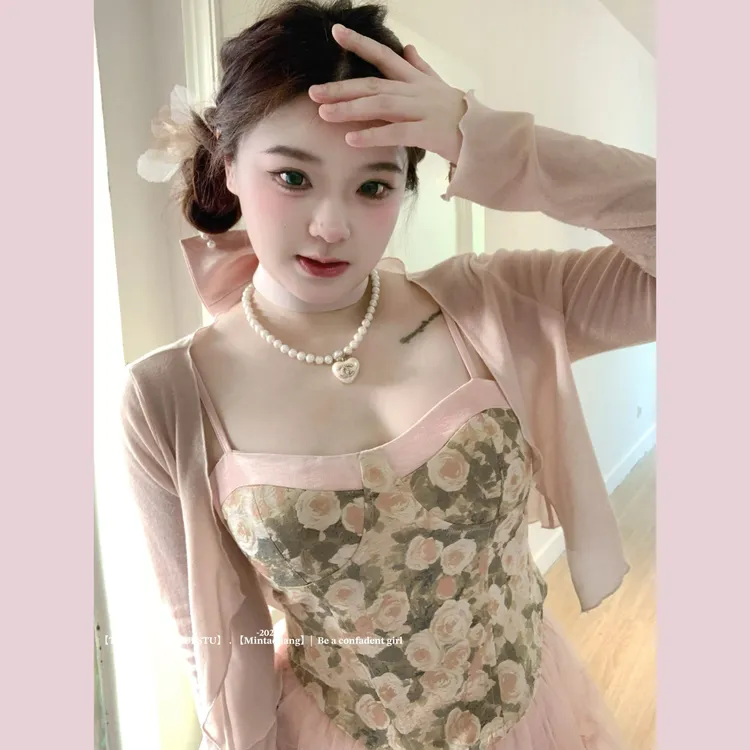 洋气【花洛爱神】高级感气质小众两件套女装吊带胸衣夏季蓬蓬裙套装
