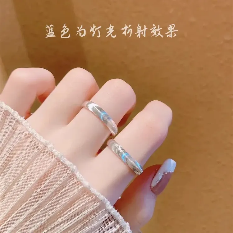 足银戒指 纯银999情侣手工猫眼戒指闭口素圈时尚简约百搭指环