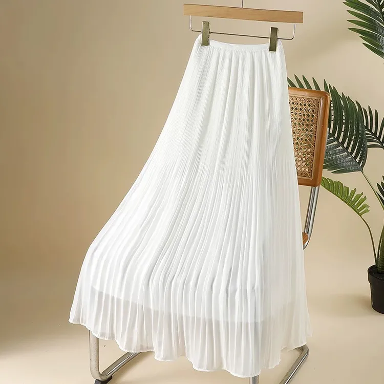 法式细褶冰丝皱半身裙女夏季高腰中长款气质垂感百褶裙