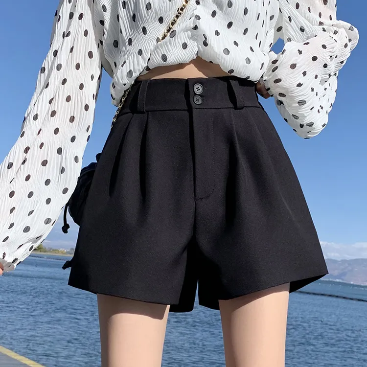 高腰西装短裤女秋季2025新款宽松黑色显瘦阔腿裤外穿a字休闲靴裤