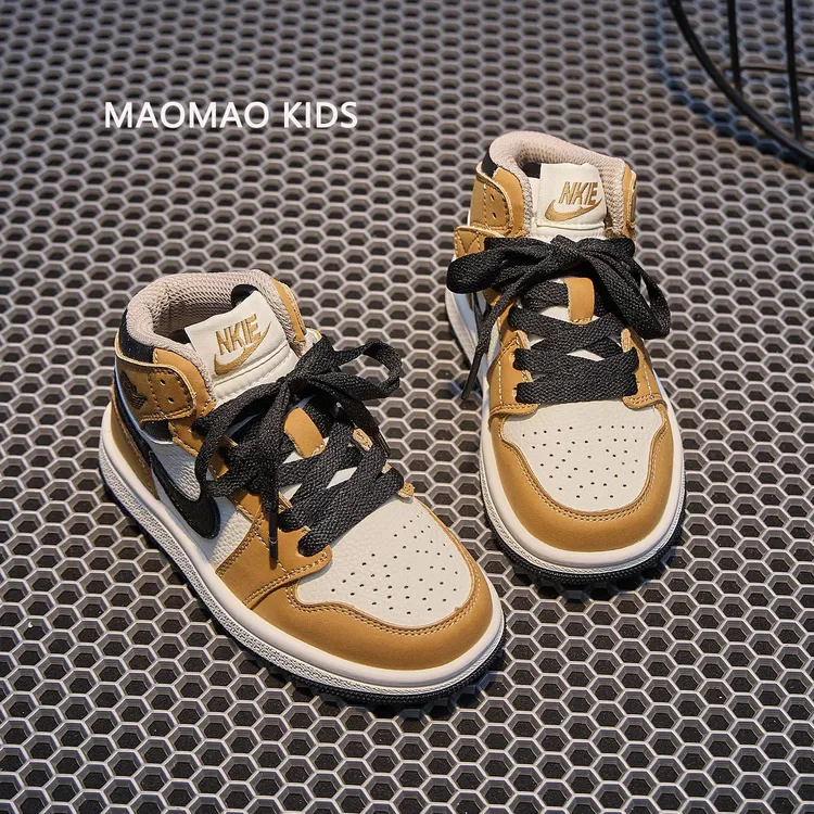 AJ儿童鞋子女童2025秋冬新款爆款真皮运动鞋男童6-12岁高帮板鞋潮