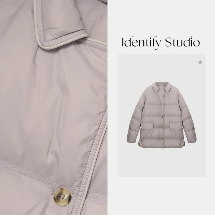 IDENTIFY冬季时尚新款休闲翻领单排扣腰带收腰设计款羽绒服25AW