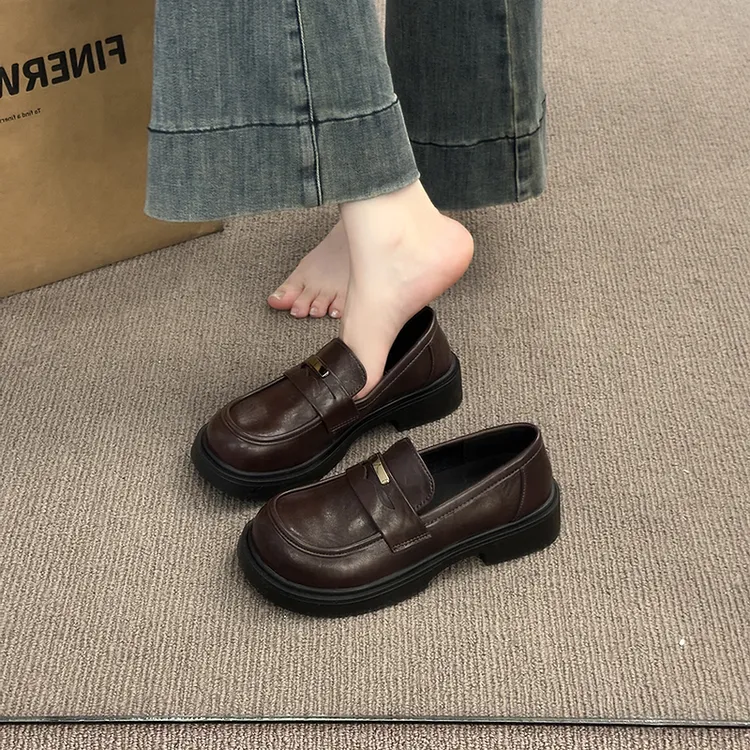 浪宸乐福鞋女2025春秋季新款鞋子复古通勤黑色厚底英伦风小皮鞋