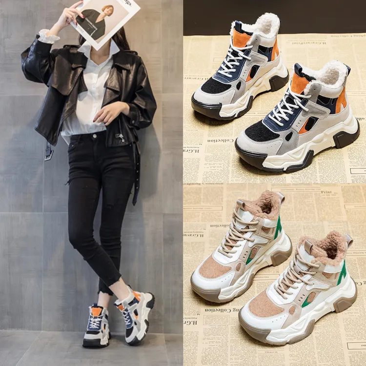 韩系毛毛鞋加绒加厚时尚厚底老爹鞋