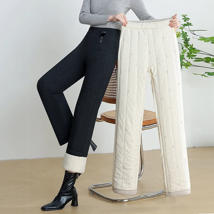 【850克+一条过冬】加厚蚕 丝棉羊毛发热裤高腰显瘦洋气小直筒裤809