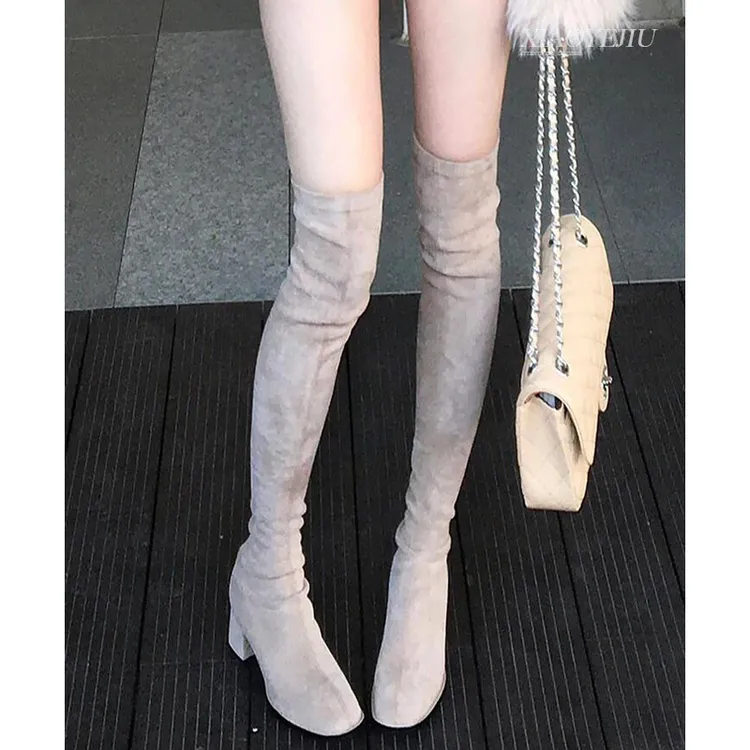 高跟过膝长筒靴女2025新款秋冬绒面弹力瘦瘦靴高筒靴子爆款长靴