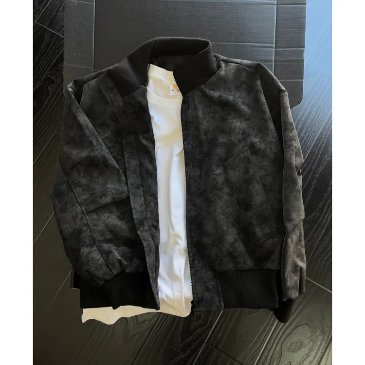 黑色美式短款皮衣外套男款春秋季cleanfit飞行夹克立领正肩棒球服