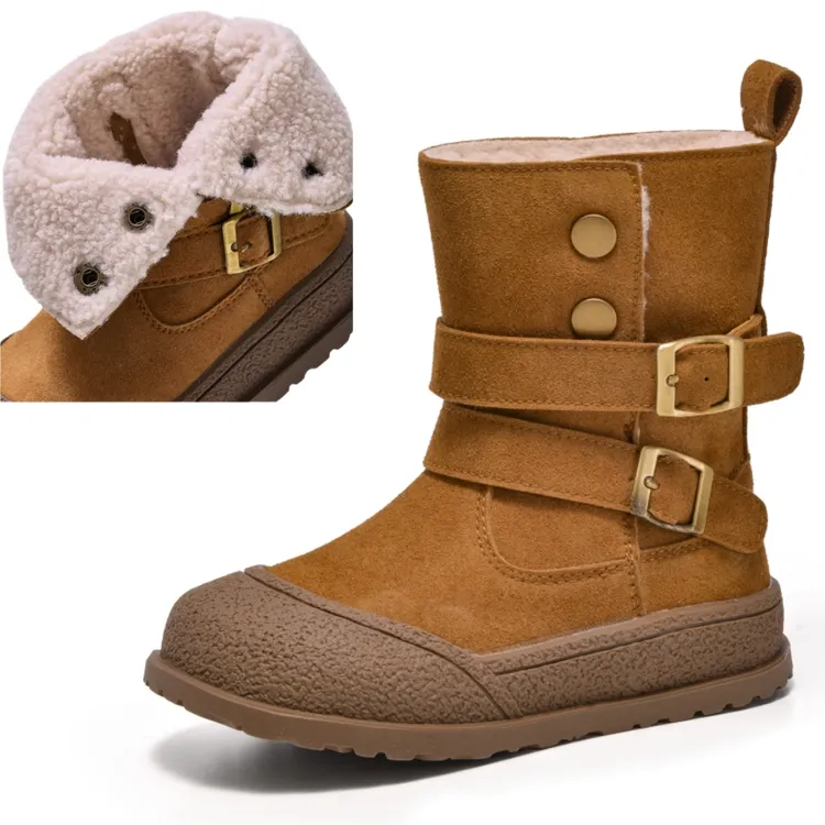 儿童雪地靴加绒保暖真皮马丁靴羊羔毛冬季男童女宝宝公主中筒靴子