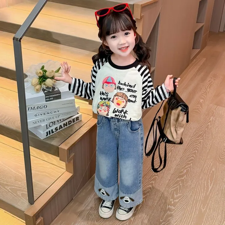 春季女童牛仔裤时髦宝宝春秋洋气网红休闲韩版百搭女孩阔腿牛仔裤