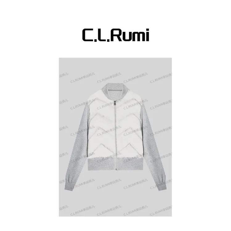 【Rumi精选】“雪绒鹅”秋冬轻奢宽松简约棒球领拼接鹅绒服7121wt