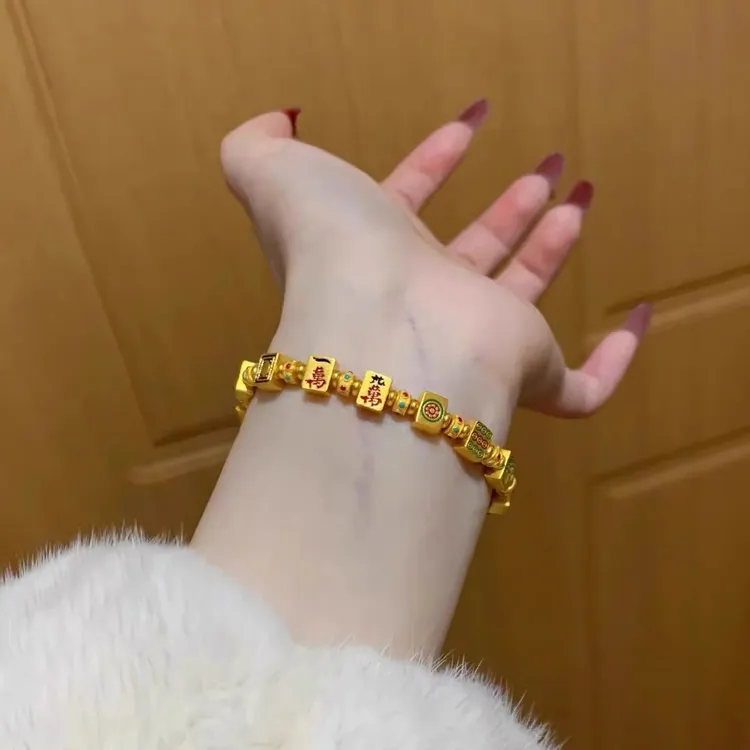 铜合金珐琅手链 新中式麻将手链高级感气质小众简约纳福时尚手链