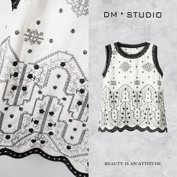 DEDM•STUDIO/夏季复古小众设计款气质无袖背心上衣2505BX/25T-261