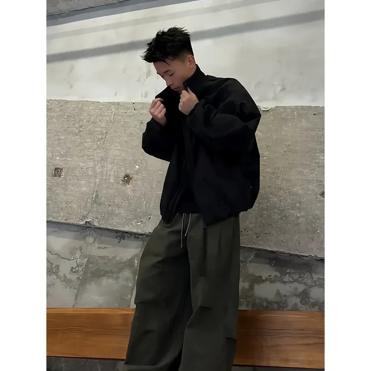 蝙蝠袖廓形短款外套男秋季美式解构立领飞行夹克高级感痞帅棒球服