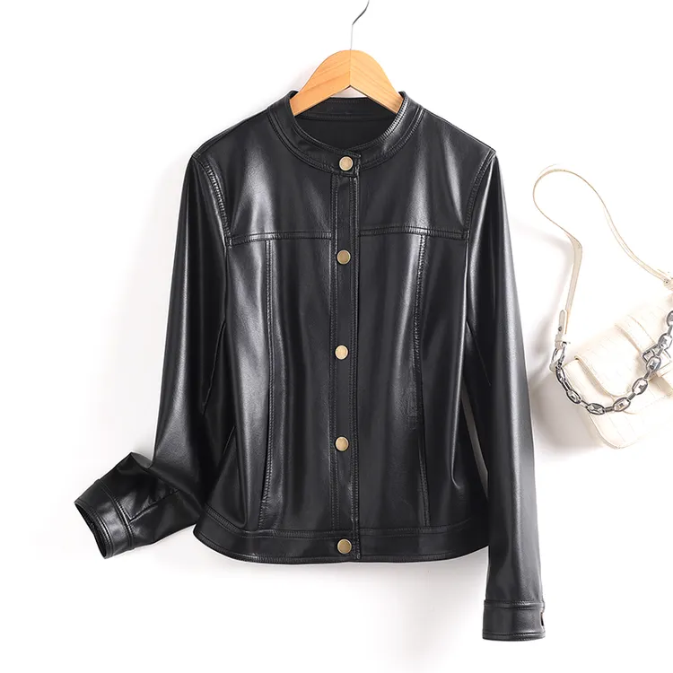 【亚聚品牌】真皮皮衣女短款韩版修身时尚显瘦新款夹克小皮衣外套