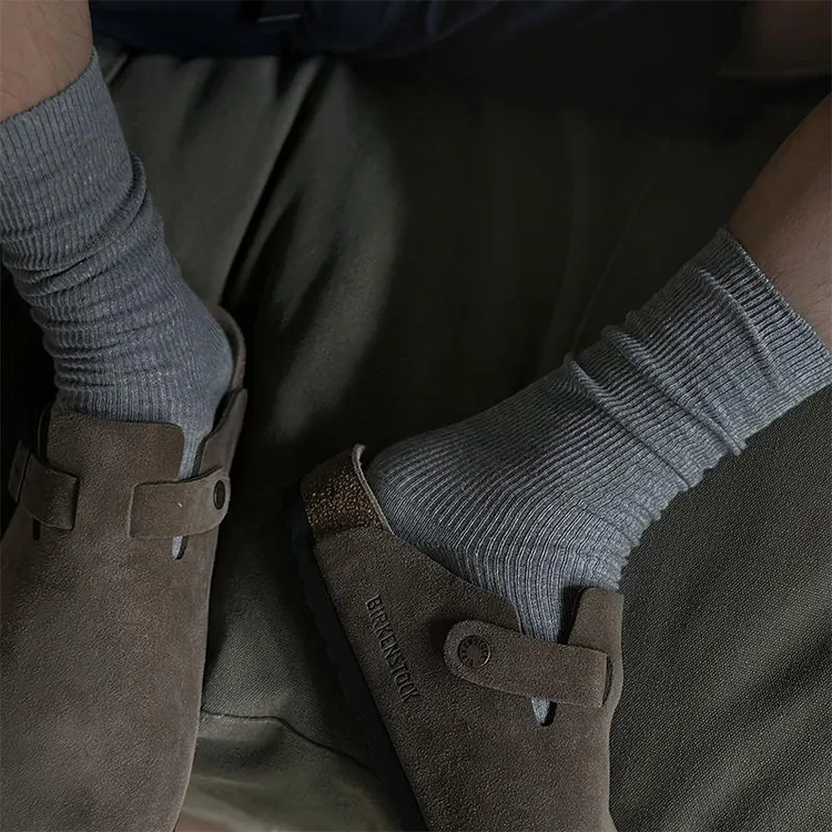 潮牌日系复古袜子男士纯棉中筒长袜吸汗堆堆袜白色长筒袜美拉德