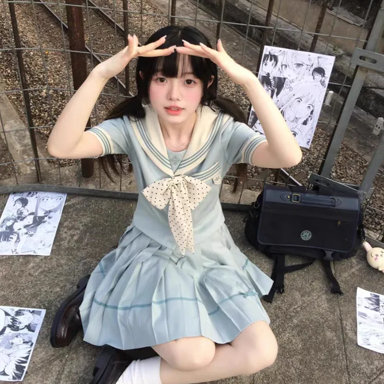 【抹茶】春夏季抚碟薄荷绿白巧jk水手服女学院风日系正版JK制服套装