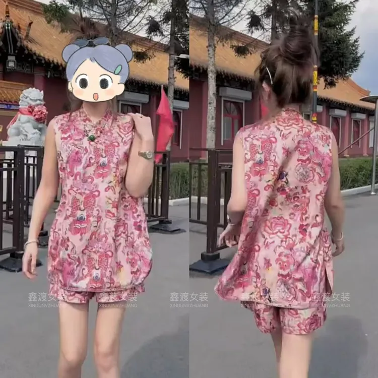 2025夏季新款时尚显瘦气质女士网红洋气两件套百搭款D9421