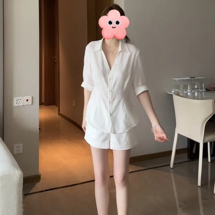 2025夏季新款韩版时尚超舒适显瘦透衬衫+老钱百搭短裤LK2505089