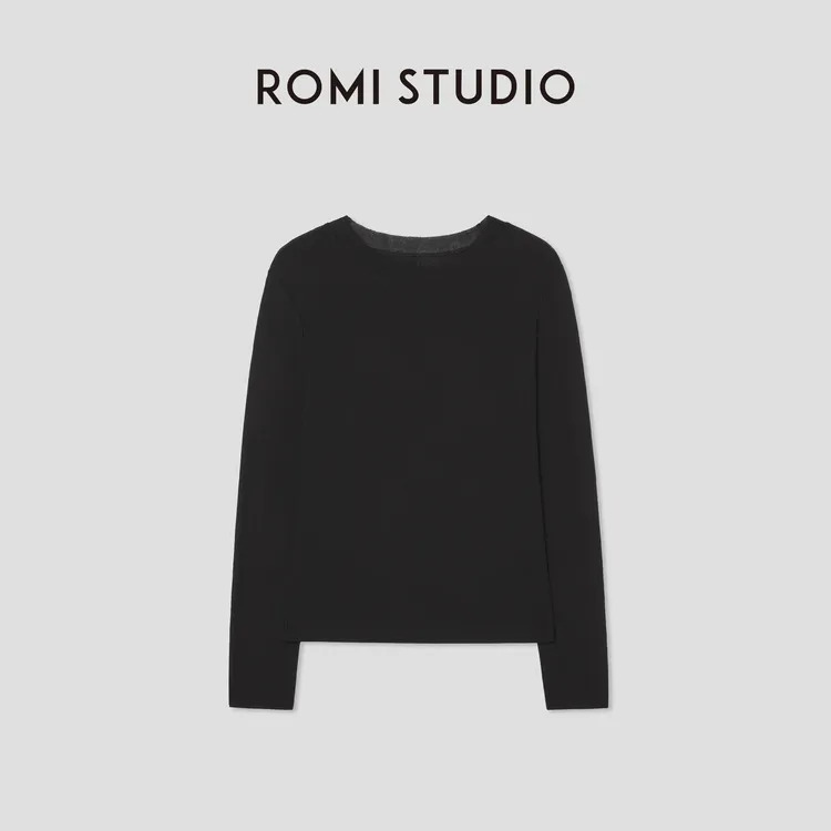 ROMI STUDIO极简风精梳全棉轻薄垂感毛边圆领长袖T恤 RWCSSD2821