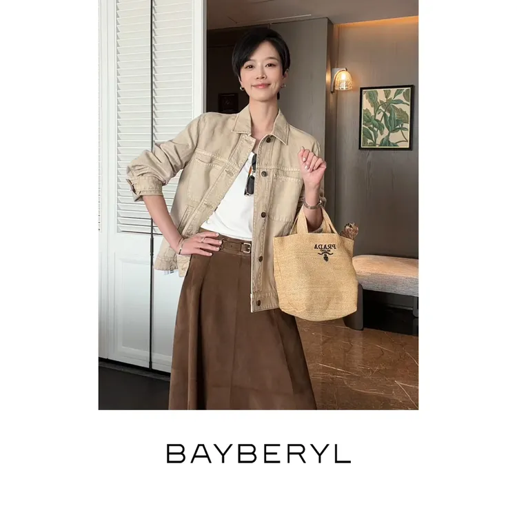 CC06-BAYBERYL老贝沙丘牛仔*翻领水洗棉麻休闲春卡其外套MF6A1203