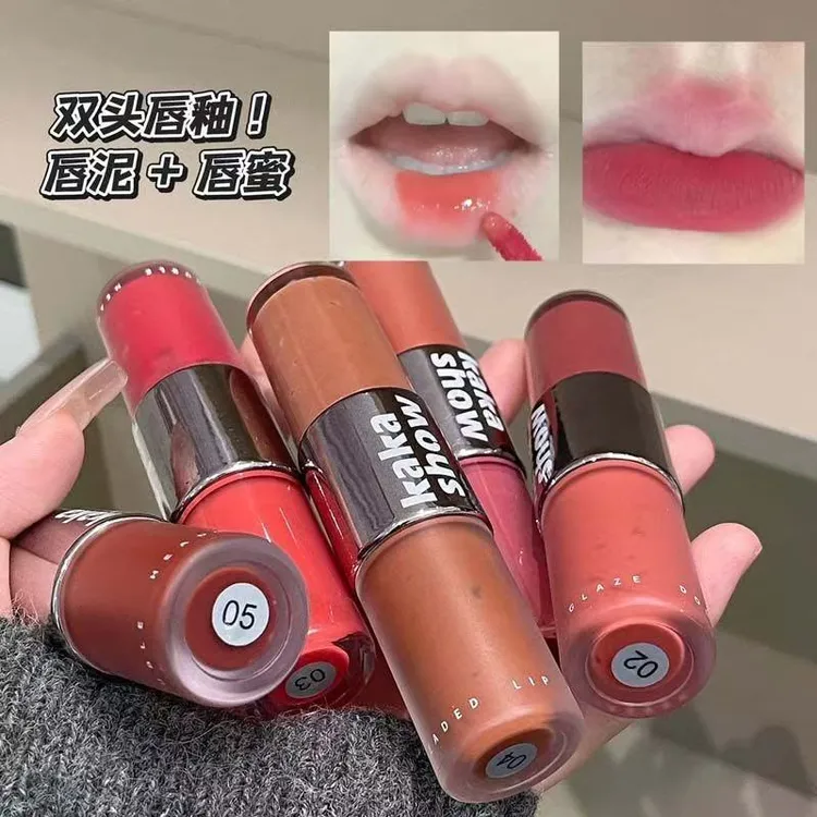 kakashow迷雾派对双头唇釉哑光水光持久口红显白裸色流光风彩妆