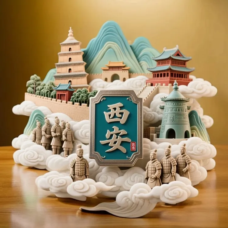 西安兵马俑金属浮雕冰箱贴金属立体旅游文创冰箱贴磁吸冰箱贴文创