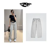 九儿【 迷雾川境】高级感舒适明线结构时尚直筒烟灰色牛仔裤-K8822