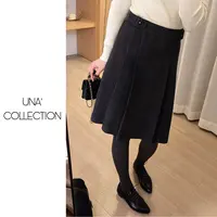 【吉满】韩系miu灰色百褶羊毛呢高腰显瘦半身裙中裙JM3011