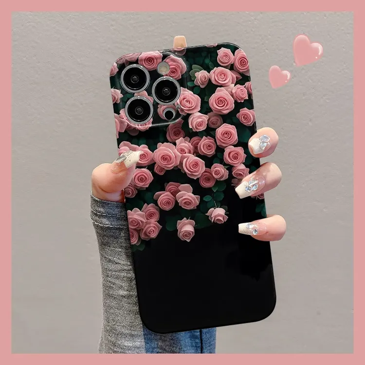 粉色玫瑰花朵适用苹果16手机壳华为创意vivo防摔小米15oppo菲林壳