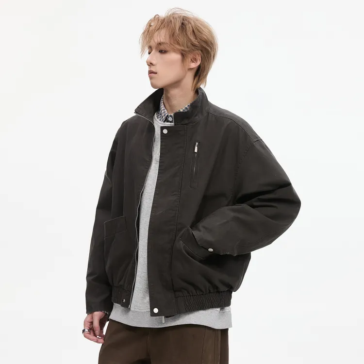 巴恩风立领飞行夹克男生痞帅秋季美式复古短款宽松情侣工装外套