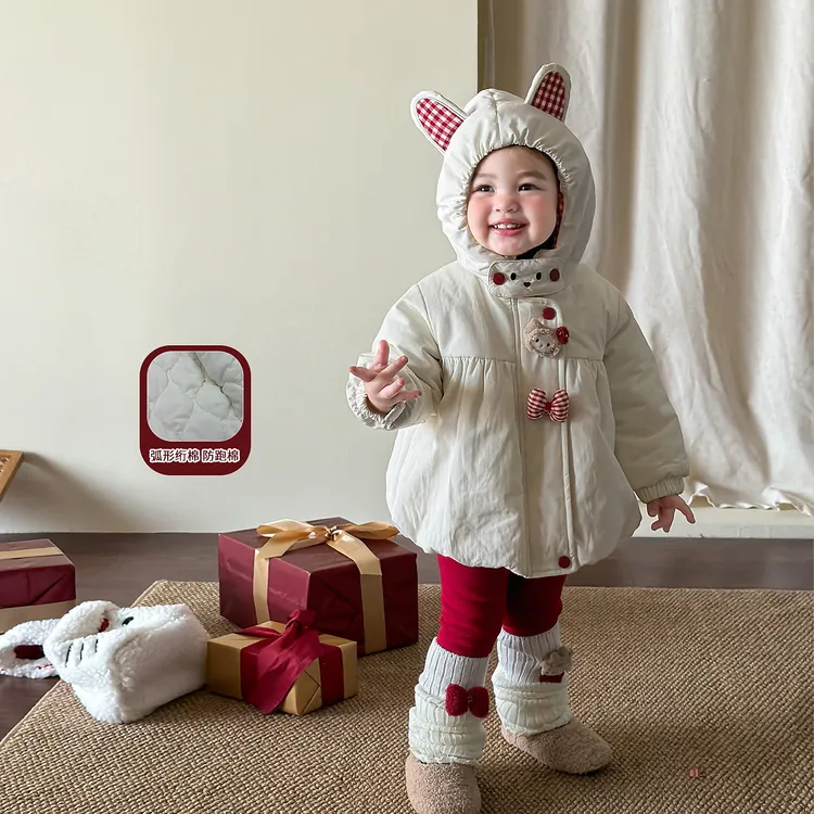 D5798女童棉服新款加厚洋气儿童衣服中长款连帽棉衣婴幼儿宝宝冬
