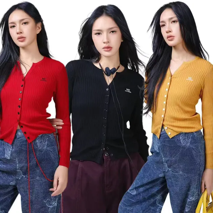 秋冬新款纯色宽松莱赛尔天丝针织开衫上衣74103