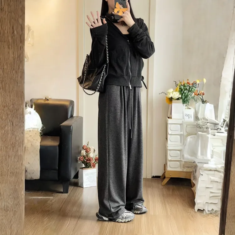 灰色糯米裤女秋冬2025百搭软糯宽松bf慵懒垂感直筒裤显瘦软糯